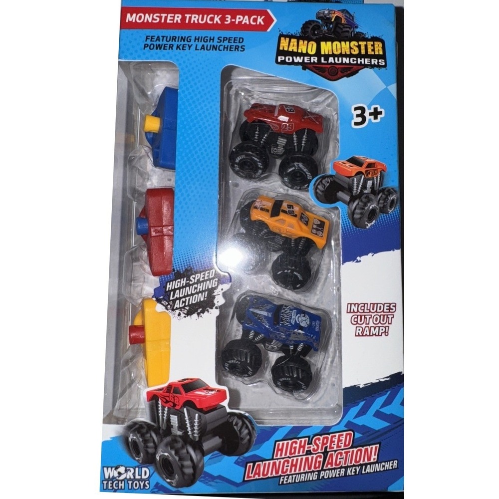 World Tech Toys Nano Monster Power Launchers 3-Pack Truck Set 33327 Red Orange